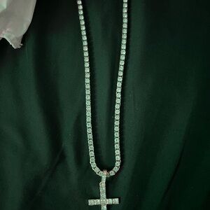 Sparkling Cross Pendant Tennis Necklace - Gold Tone